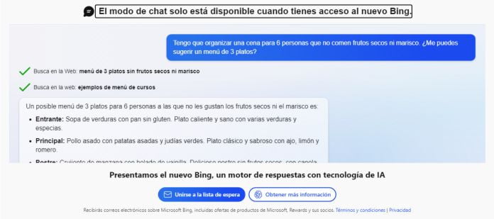 El modo Chat en el nuevo Bing