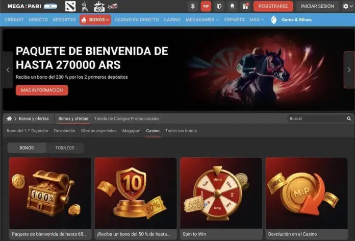 MegaPari casinos online Argentina bonos giros gratis 2026